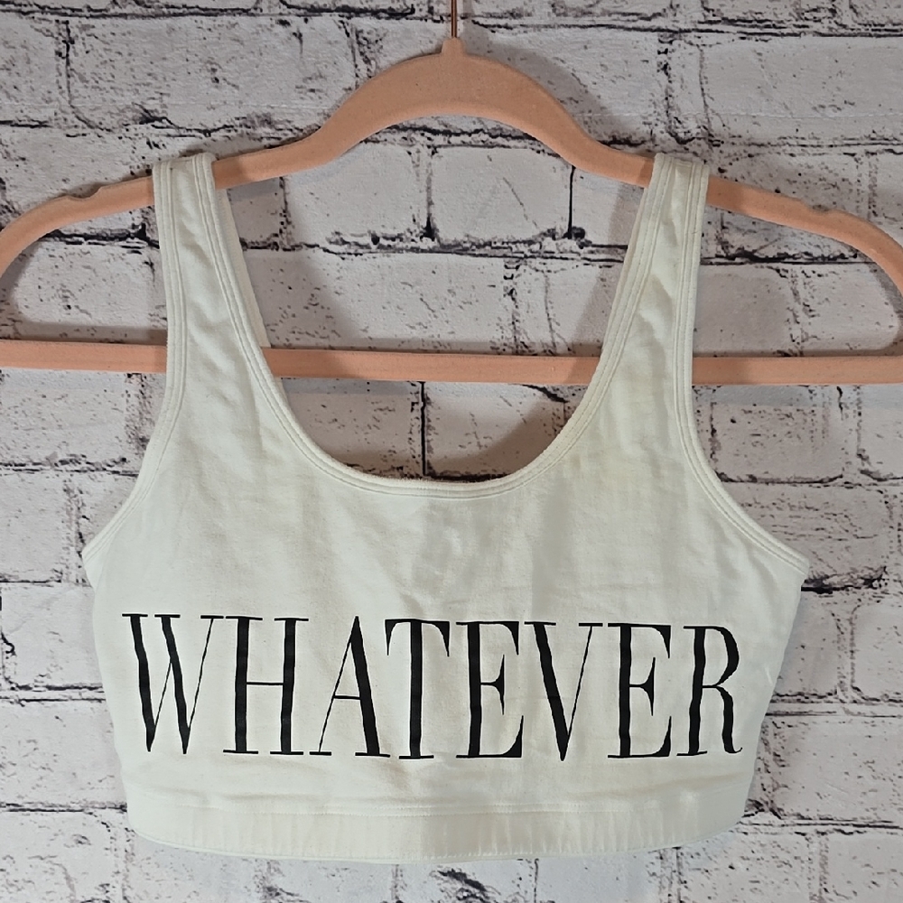 PINK Victoria's Secret White Crop Top with Black Text Size M